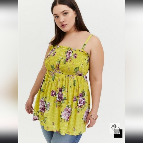 TORRID Plus Size Floral Babydoll Cami Elastic Strappy Top size 1 - Picture 6 of 14